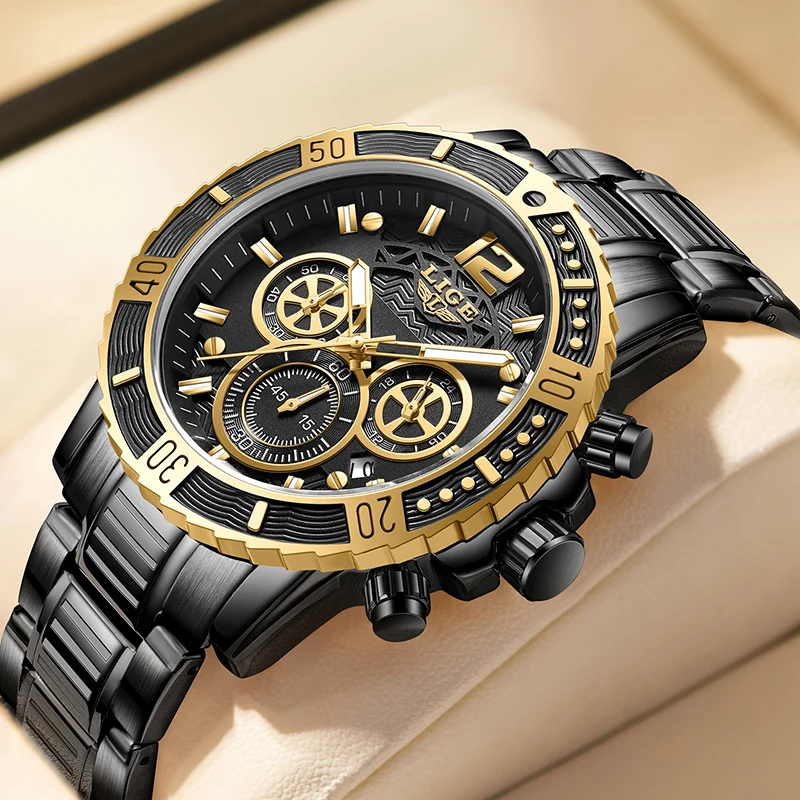 LIGE 8990 Quartz Wrist Watch Calendar Luminous Clock Wristwatch  (Black)